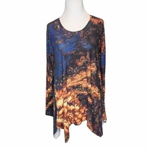 Soft Surroundings knit top blue orange brown long tunic long sleeve size S